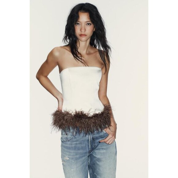 ZARA FEATHER BANDEAU TOP - Picture 4 of 8